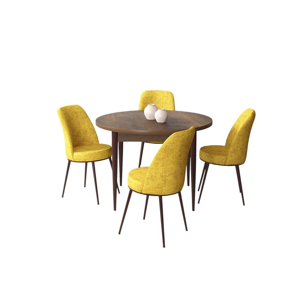 Tor - Baroque, Mustard BaroqueMustard Set Trpezarijskog Stola i Stolica (5 Komada) slika 2