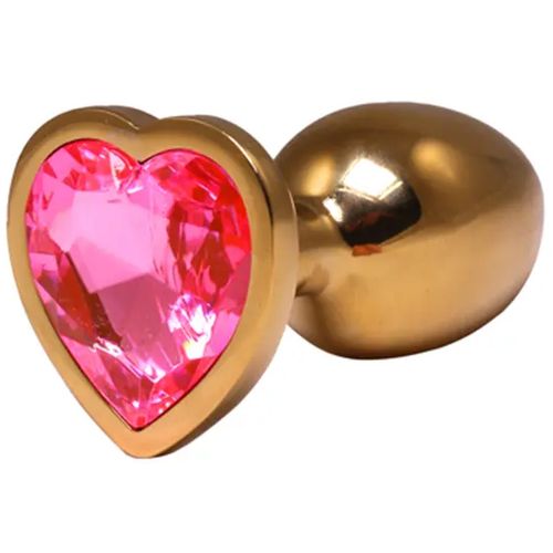 Mali zlatni analni dildo srce sa rozim dijamantom slika 1