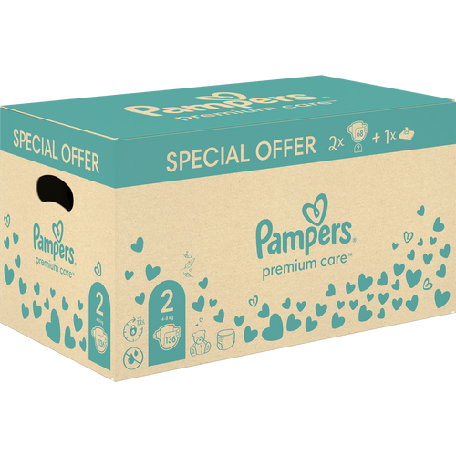 Pampers Premium Care poklon set, 136 komada pelena veličina 2 + vlažne maramice, posebna ponuda slika 1