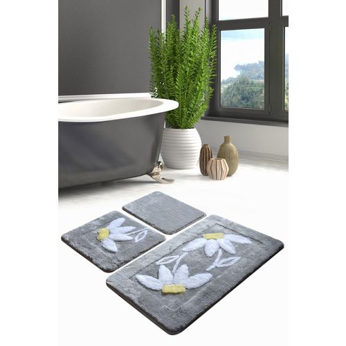 Daisy - Grey Multicolor Acrylic Bathmat Set (3 Pieces) slika 1