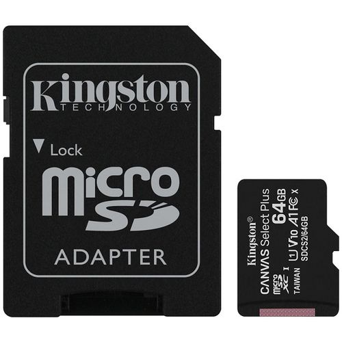 Kingston SDCS2/64GB MicroSD 64GB, Canvas Go! Plus, Class 10 UHS-I U1 V10 A1, Read up to 100MB/s, w/SD adapter slika 1