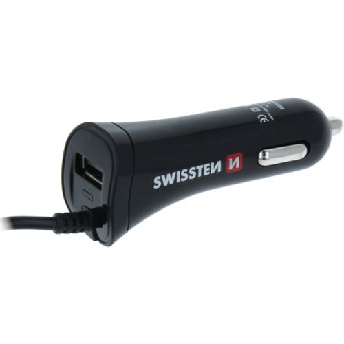 SWISSTEN punjač za auto, 1xUSB-C, 1xUSB + USB-C kabel, crni slika 5