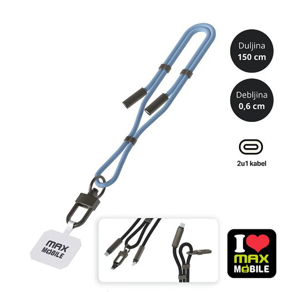 MAXMOBILE DATA KABEL TYPE C-TYPE C,Fashion 6mm vezica 2u1,1.5m, Blue slika 1