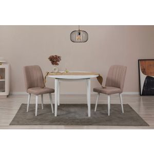 Vina 0900 - Bijeli, Stone White Proširivi Trpezarijski Set sa Stolom i Stolicama (3 Dijela)