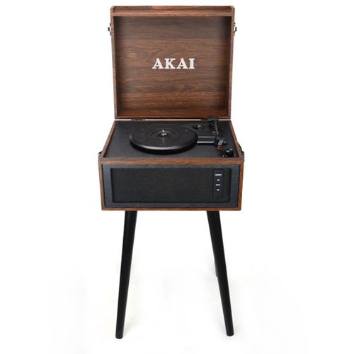 AKAI gramofon, BT, USB, SD, ugrađeni zvučnici, koža, drven noge, smeđi ATT-101BT slika 3