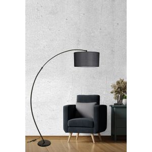 Mısra Siyah Lambader Silindir Hasır Siyah Abajurlu Black Floor Lamp