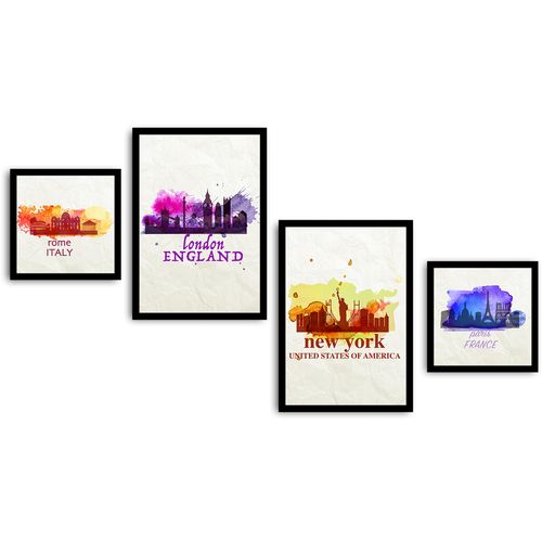 4PSCT-16 Multicolor Decorative Framed MDF Painting (4 Pieces) slika 2