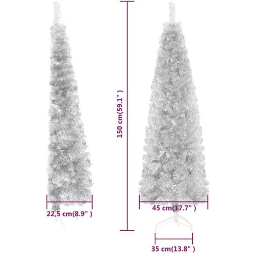 Tanka umjetna polovica božićnog drvca sa stalkom srebrna 150 cm slika 9