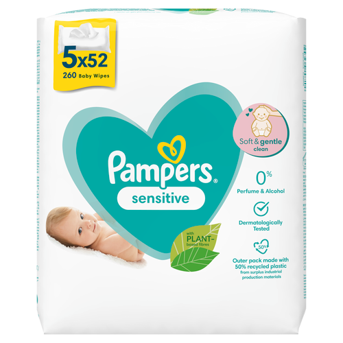 Pampers vlažne maramice Sensitive 5x52 komada slika 1