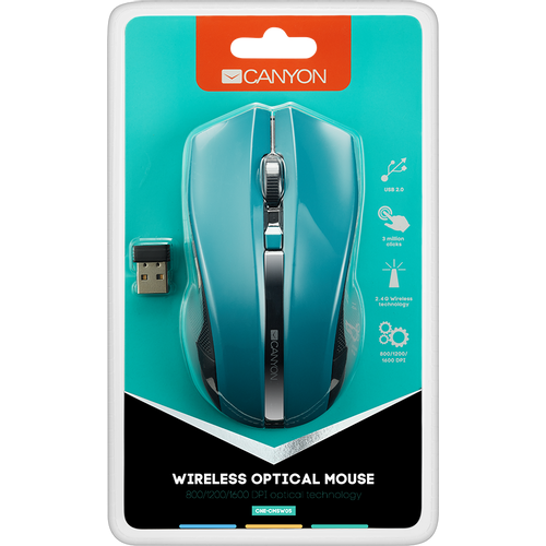 CANYON MW-5 2.4GHz wireless Optical Mouse with 4 buttons, DPI 800/1200/1600, Green, 122*69*40mm, 0.067kg slika 4