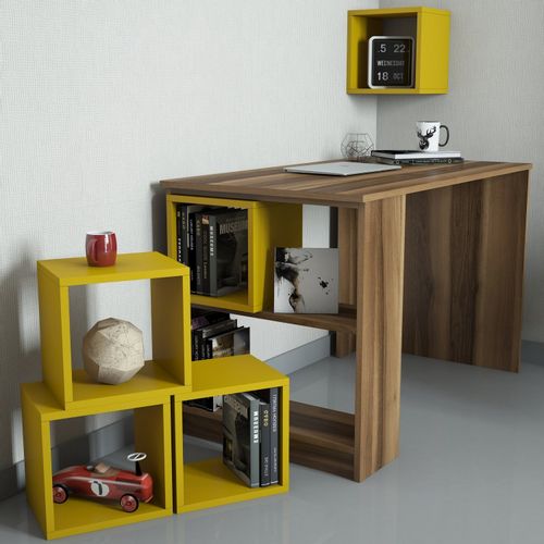 Box - Walnut, Yellow WalnutYellow Study Desk slika 2