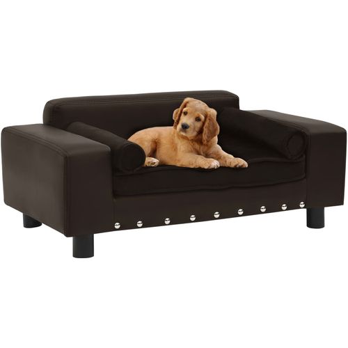 Sofa za pse smeđa 81 x 43 x 31 cm od pliša i umjetne kože slika 1