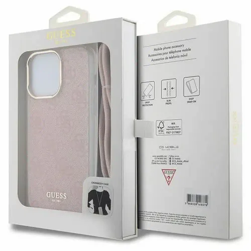 Originalna GUESS Hardcase GUHCP15SHC4SEP torbica za iPhone 15/14/13 (Crossbody Cord 4G Print / pink) slika 1