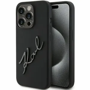 Originalna KARL LAGERFELD Hardcase maskica za iPhone 15 Pro Max (Silikonski Karl Script Logo / crna)