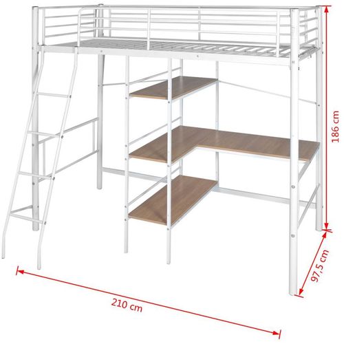 Visoki krevet sa stolom metalni bijela i smeđa boja 90x200 cm slika 2