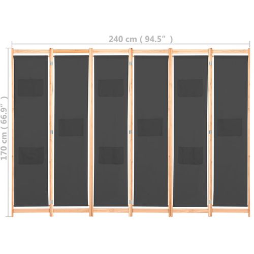 Sobna pregrada sa 6 panela od tkanine 240 x 170 x 4 cm siva slika 39