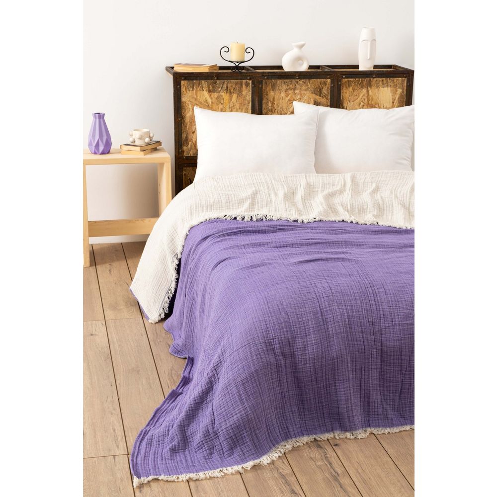 Muslin Pređa Obučena - Damson Damson Dvostruki Pokrivač za Krevet slika 1