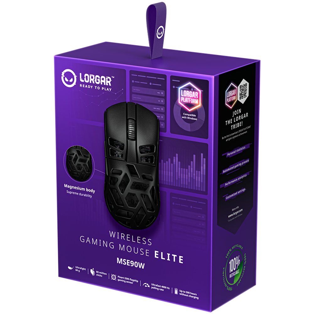 LORGAR Bežični gaming miš Magnesium Alloy Elite MSE90W, Black slika 11