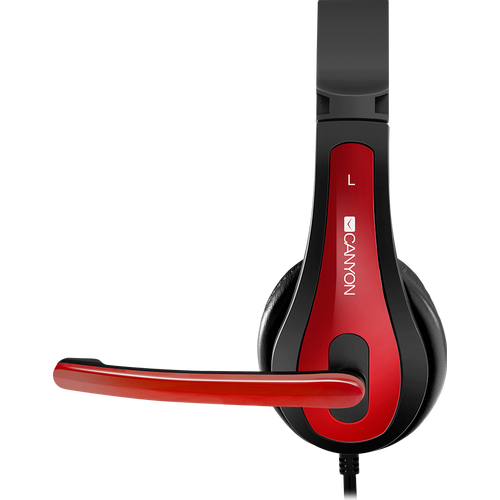 CANYON HSC-1 basic PC headset with microphone, combined 3.5mm plug, leather pads, Flat cable length 2.0m, 160*60*160mm, 0.13kg, Black-red slika 4
