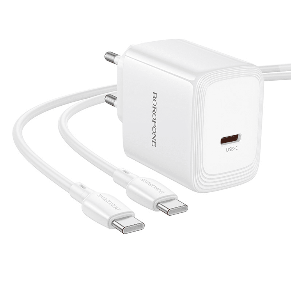 Zidni punjač s kabelom Type-C na Type-C Borofone Fuente GaN Type-C QC3.0 PD 40W bijeli slika 3