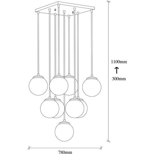 Opviq Vislica EFE 2161, crna, metal- staklo, 78 x 78 cm, visina 110 cm, promjer sjenila 15 cm, podesiva visina, duljina kabla 90 cm, 9 X E27 40 W, Efe - 2161 slika 2